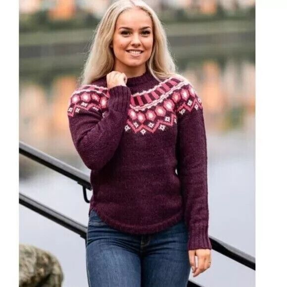 Kari Traa Ringheim Fair Isle Pullover Sweater S Wool Alpaca Jam Purple fisherman - Picture 1 of 15